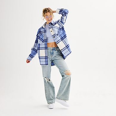 Juniors' SO?? Plaid Oversized Button-Up Shacket