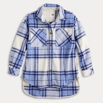 Juniors' SO?? Plaid Oversized Button-Up Shacket