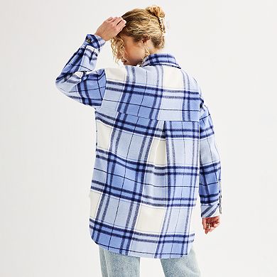 Juniors' SO® Plaid Oversized Button-Up Shacket