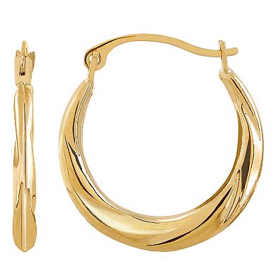Everlasting Gold 10K Gold Cubic Zirconia Stud and Swirl Hoop Earring Set