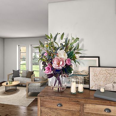 Peonies, Magnolias, And Eucalyptus In Glass Bowl