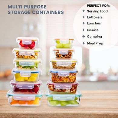 Premium Borosilcate Glass Meal Prep Food Containers with Snap Locking Lids