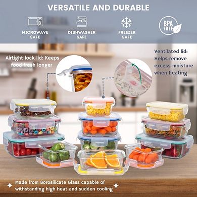 Premium Borosilcate Glass Meal Prep Food Containers with Snap Locking Lids