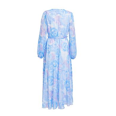Quiz Women's Chiffon Water Color Long Sleeve Maxi Dress