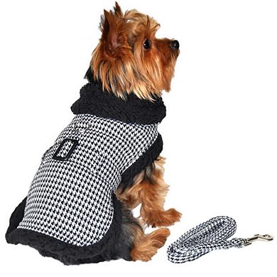 Doggie Design Classic Houndstooth Dog Harness Coat With Leash