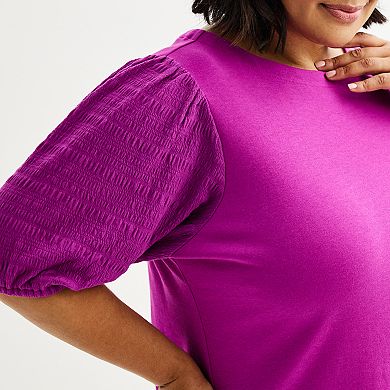 Plus Size Croft & Barrow® Smocked Sleeve Bateau Top