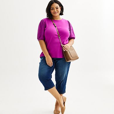 Plus Size Croft & Barrow® Smocked Sleeve Bateau Top