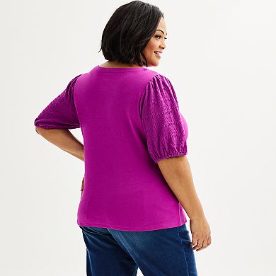 Plus Size Croft & Barrow?? Smocked Sleeve Bateau Top