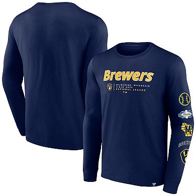 Men's Fanatics Branded Navy Milwaukee Brewers Strike the Goal Long Sleeve T-Shirt