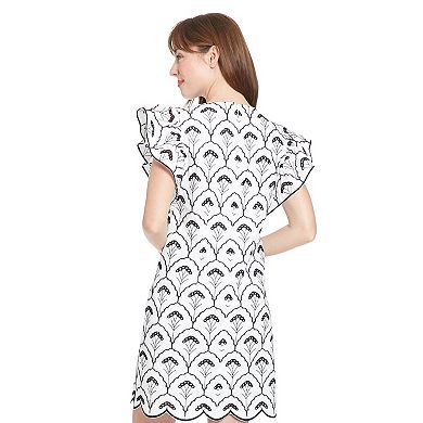 Women's London Times Eyelet Flutter Sleeve V-Neck Shift Dress