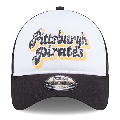 Women's New Era White/Black Pittsburgh Pirates Throwback Team Foam Front A-Frame Trucker 9FORTY Adjustable Hat