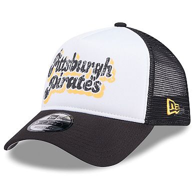 Women's New Era White/Black Pittsburgh Pirates Throwback Team Foam Front A-Frame Trucker 9FORTY Adjustable Hat