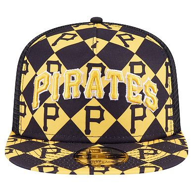 Men's New Era Black Pittsburgh Pirates Seeing Diamonds A-Frame Trucker 9FIFTY Snapback Hat