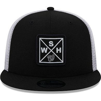 Men's New Era Black Washington Nationals Vert Squared Trucker 9FIFTY Snapback Hat