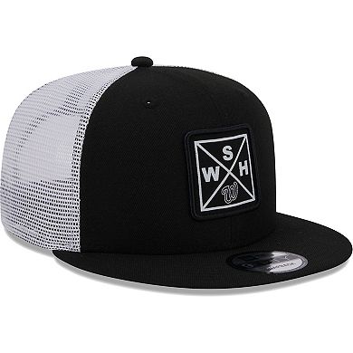 Men's New Era Black Washington Nationals Vert Squared Trucker 9FIFTY Snapback Hat