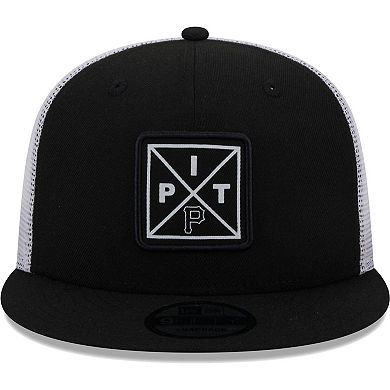 Men's New Era Black Pittsburgh Pirates Vert Squared Trucker 9FIFTY Snapback Hat