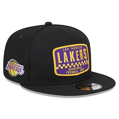 Men's New Era Black Los Angeles Lakers  Rally Drive Finish Line Patch 9FIFTY Snapback Hat