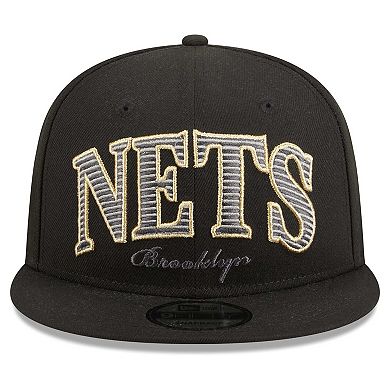 Men's New Era Black Brooklyn Nets Golden Tall Text 9FIFTY Snapback Hat