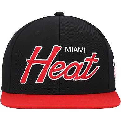 Men's Mitchell & Ness Black Miami Heat Hardwood Classics MVP Team Script 2.0 Snapback Hat
