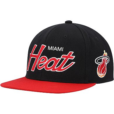 Men's Mitchell & Ness Black Miami Heat Hardwood Classics MVP Team Script 2.0 Snapback Hat