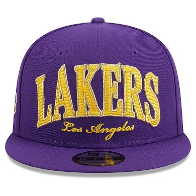 Men's New Era Purple Los Angeles Lakers Golden Tall Text 9FIFTY Snapback Hat