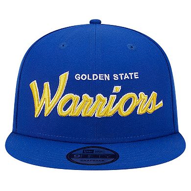 Men's New Era Royal Golden State Warriors Evergreen Script Side Patch 9FIFTY Snapback Hat