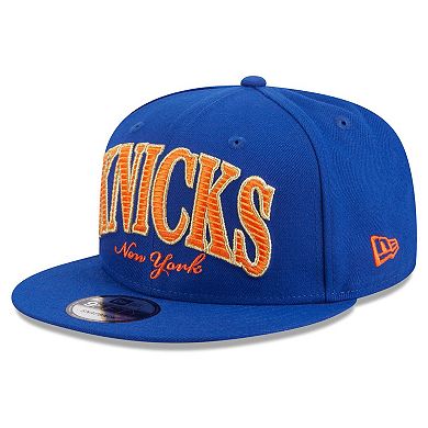 Men's New Era Blue New York Knicks Golden Tall Text 9FIFTY Snapback Hat