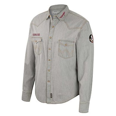 Men's Colosseum x Wrangler Gray Florida State Seminoles Cowboy Cut Western Full-Snap Long Sleeve Shirt