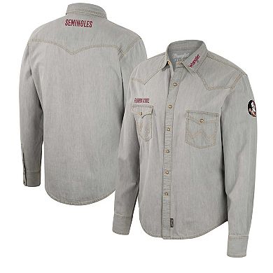 Men's Colosseum x Wrangler Gray Florida State Seminoles Cowboy Cut Western Full-Snap Long Sleeve Shirt