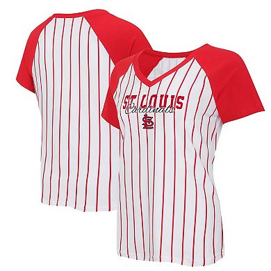 Women's Concepts Sport White/Red St. Louis Cardinals Reel Pinstripe V-Neck Raglan T-Shirt