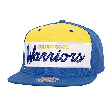 Men's Mitchell & Ness White/Royal Golden State Warriors Retro Sport Color Block Script Snapback Hat
