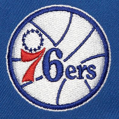 Men's Mitchell & Ness White/Royal Philadelphia 76ers Retro Sport Color Block Script Snapback Hat
