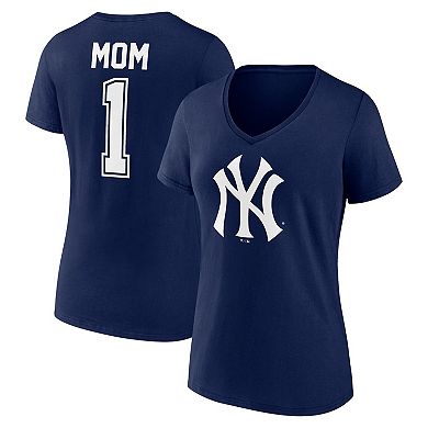 Women's Fanatics Branded Navy New York Yankees Plus Size Mother's Day #1 Mom V-Neck T-Shirt