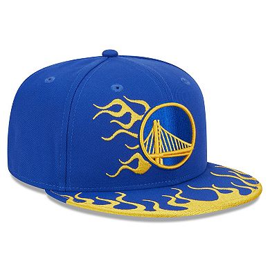 Men's New Era Royal Golden State Warriors  Rally Drive Flames 9FIFTY Snapback Hat
