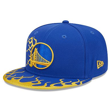 Men's New Era Royal Golden State Warriors  Rally Drive Flames 9FIFTY Snapback Hat