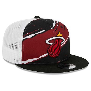 Men's New Era Black/White Miami Heat Tear Trucker 9FIFTY Adjustable Hat