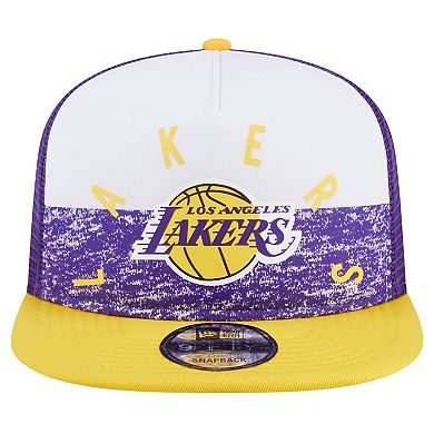 Men's New Era Purple Los Angeles Lakers Arch A-Frame Trucker 9FIFTY SnapbackÂ Hat