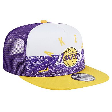 Men's New Era Purple Los Angeles Lakers Arch A-Frame Trucker 9FIFTY SnapbackÂ Hat