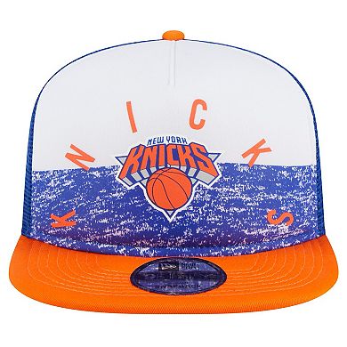 Men's New Era Blue New York Knicks Arch A-Frame Trucker 9FIFTY SnapbackÂ Hat