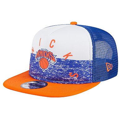 Men's New Era Blue New York Knicks Arch A-Frame Trucker 9FIFTY SnapbackÂ Hat