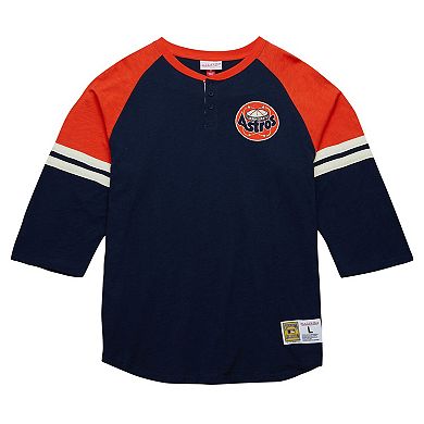 Men's Mitchell & Ness Navy Houston Astros Cooperstown Collection Legendary Raglan Slub Henley 3/4-Sleeve T-Shirt