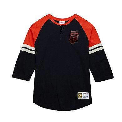 Men's Mitchell & Ness Black San Francisco Giants Cooperstown Collection Legendary Raglan Slub Henley 3/4-Sleeve T-Shirt