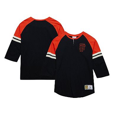 Men's Mitchell & Ness Black San Francisco Giants Cooperstown Collection Legendary Raglan Slub Henley 3/4-Sleeve T-Shirt