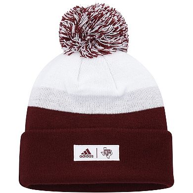 Men's adidas Maroon/White Texas A&M Aggies Colorblock Cuffed Knit Hat with Pom