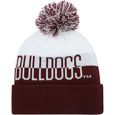 Men's adidas Maroon/White Mississippi State Bulldogs Colorblock Cuffed Knit Hat with Pom