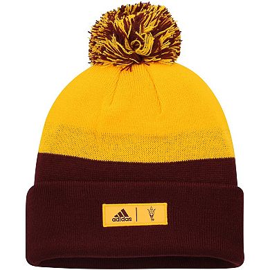 Men's adidas Maroon/Gold Arizona State Sun Devils Colorblock Cuffed Knit Hat with Pom