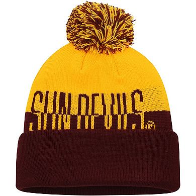 Men's adidas Maroon/Gold Arizona State Sun Devils Colorblock Cuffed Knit Hat with Pom