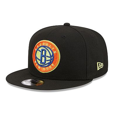 Men's New Era Black Brooklyn Nets Neon Pop 9FIFTY Snapback Hat