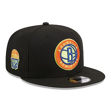 Men's New Era Black Brooklyn Nets Neon Pop 9FIFTY Snapback Hat