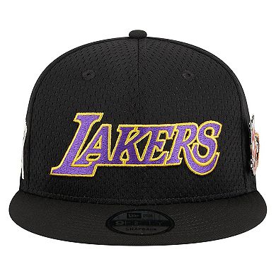 Men's New Era Black Los Angeles Lakers Post-Up Pin Mesh 9FIFTY Snapback Hat